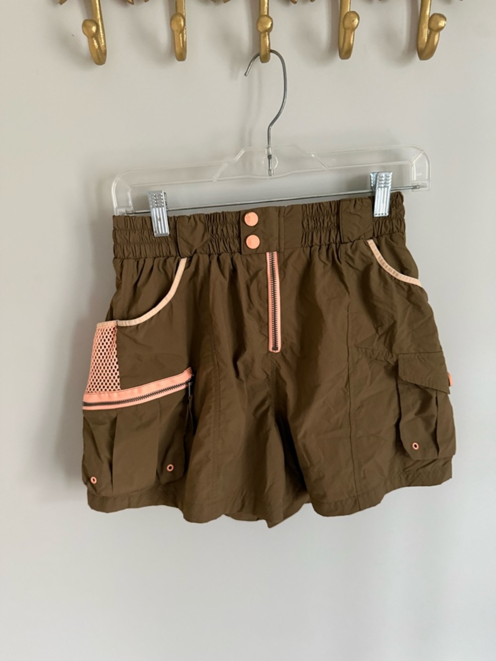 Free People Brown Cargo Shorts with Pink Accent Trim